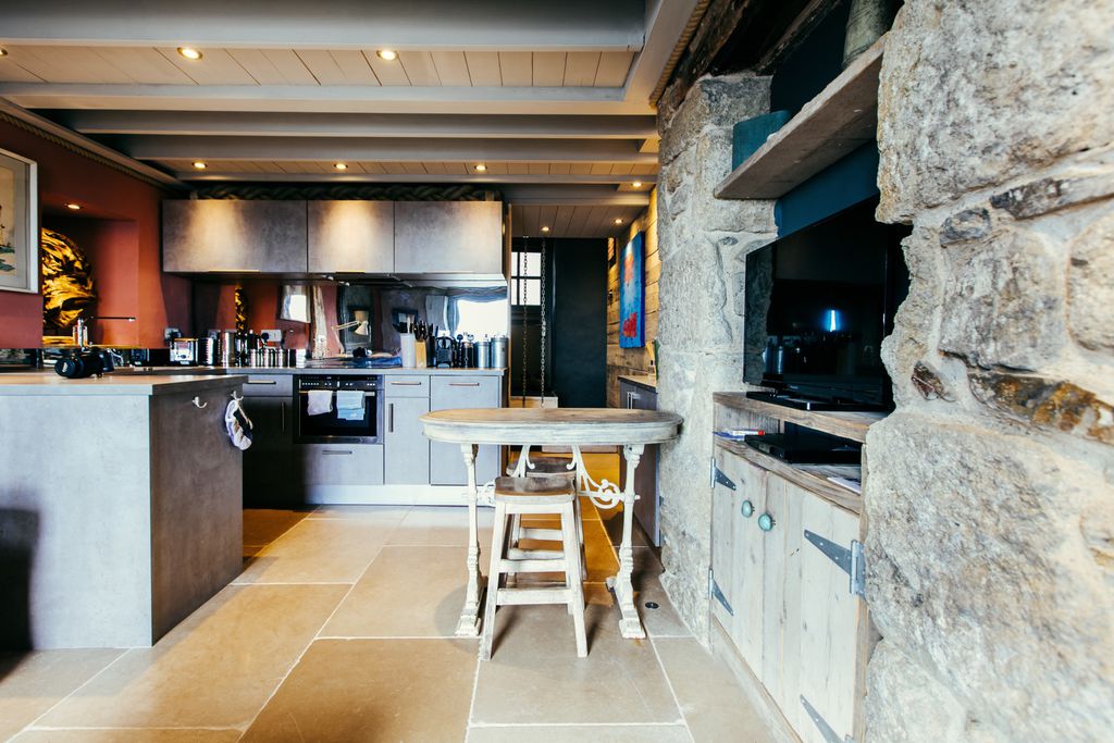 Modern kitchen with tiled floors Cornwall Britain