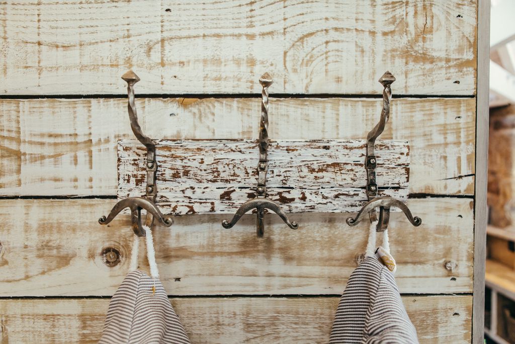 Coat hanger on wooden wall