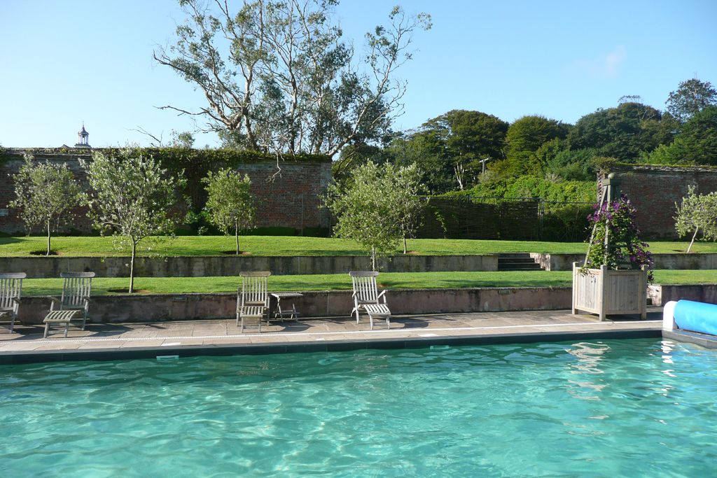 Heated outdoor pool at Trelowarren in Cornwall