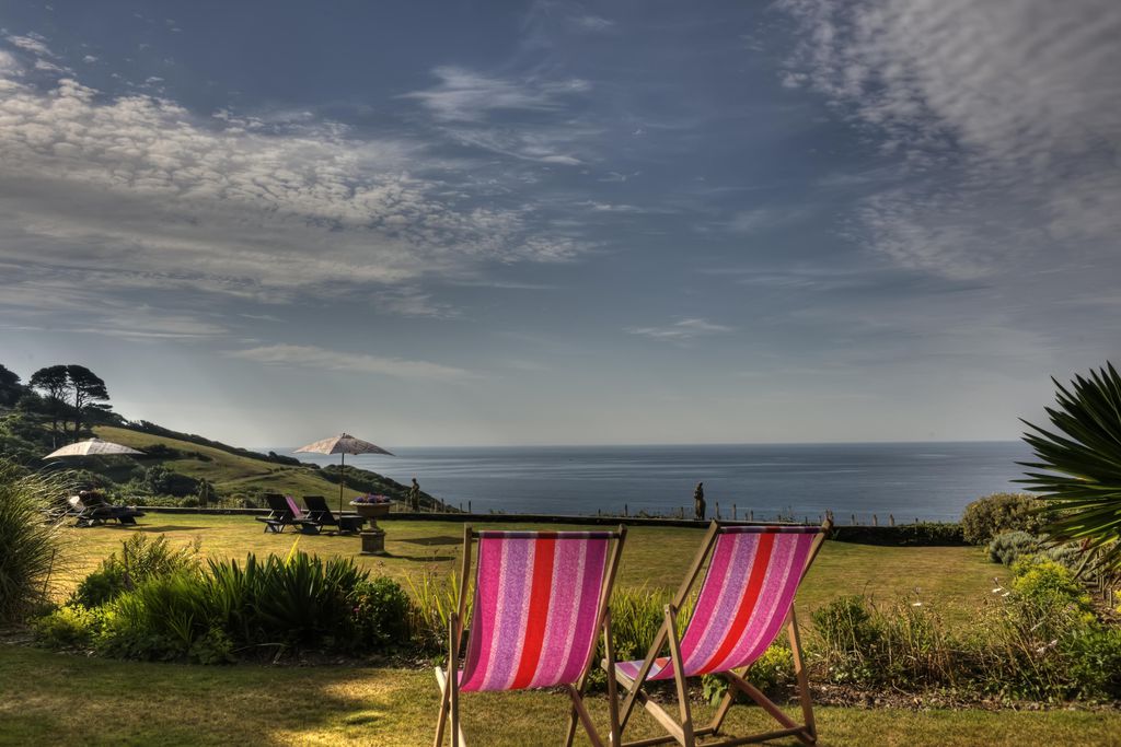 Deckchairs looking out to sea at the Talland Bay Hotel in Cornwall