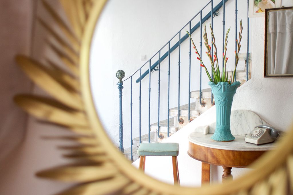Chez Armelle & Brigitte mirror reflecting the stairs in Laroque des Alberes, Pyrénées-Orientales, France