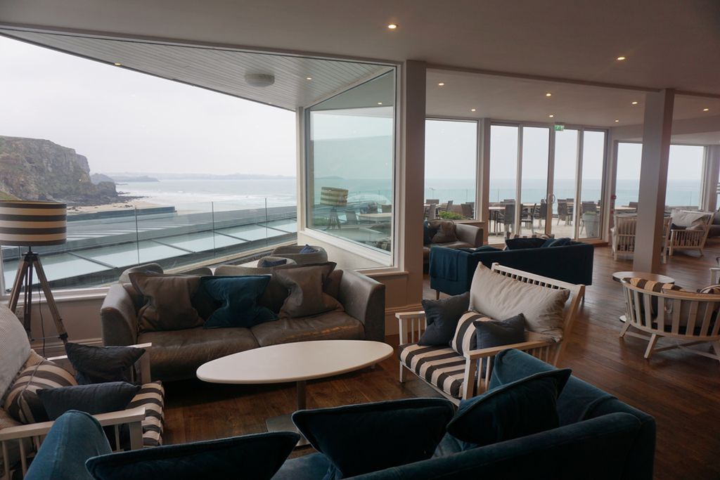 The lounge area with sea views