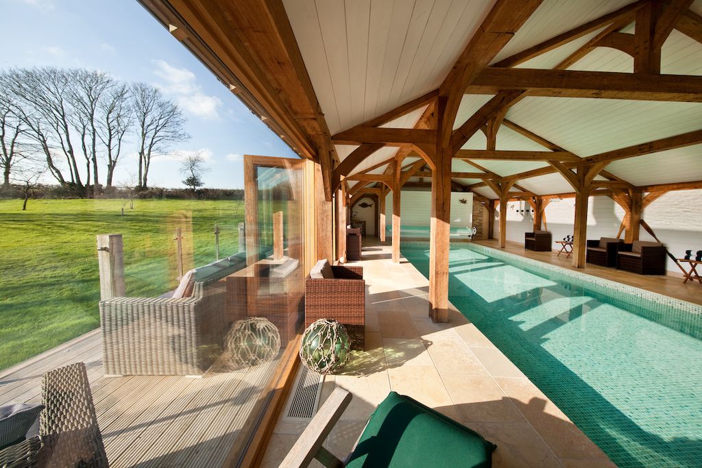 Shot of the pool at Cider Barn in Kingsbridge, Devon, England, Britain 