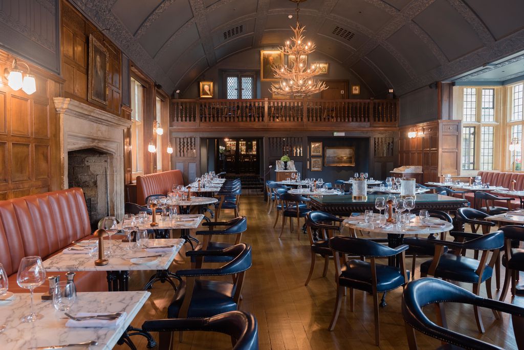 Large grand dining room with high ceilings at The Lygon Arms in Broadway in the Cotswolds