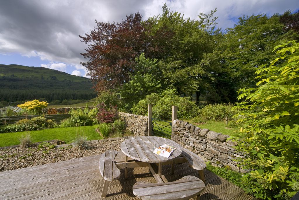 Outside seating area over looking the rolling Scottish hills