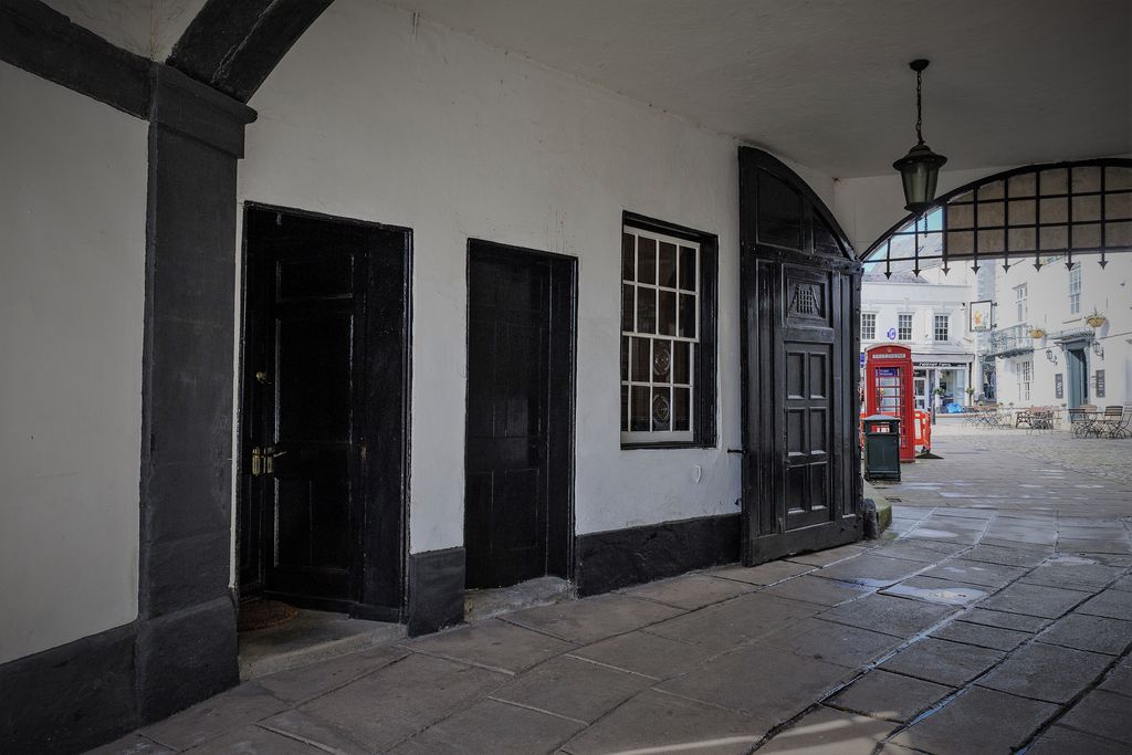 Entrance to The Courtyard Studio in Monmouth, Monmouthshire, under an old archway right in the heart of town