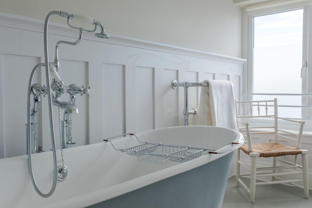 Bathroom with traditional freestanding bath tub