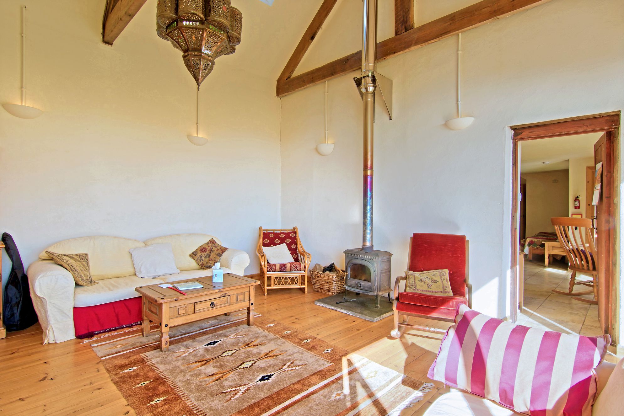Large lounge with log burner