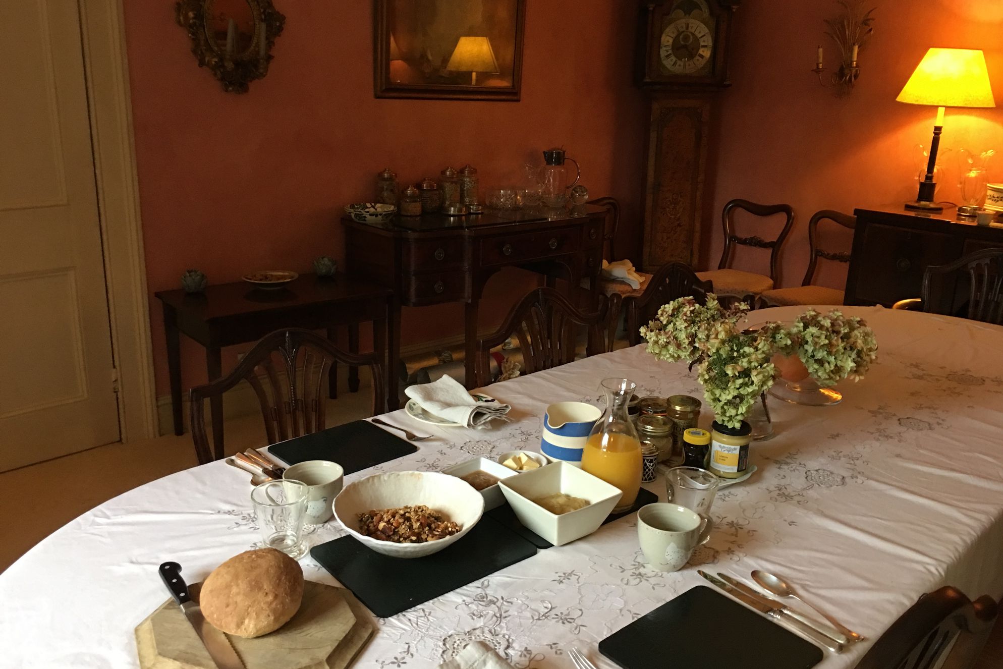 Dining room set for breakfast