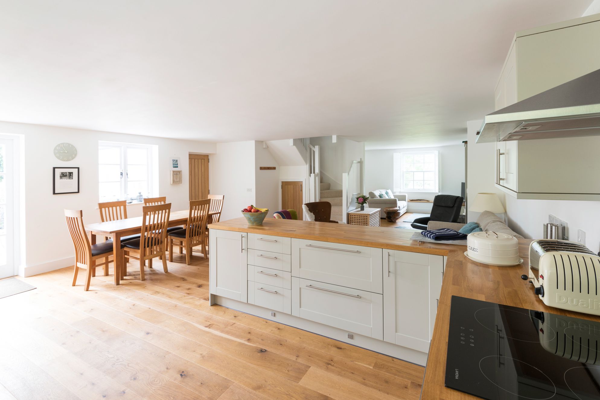 Open plan kitchen and dining area leading into the living room