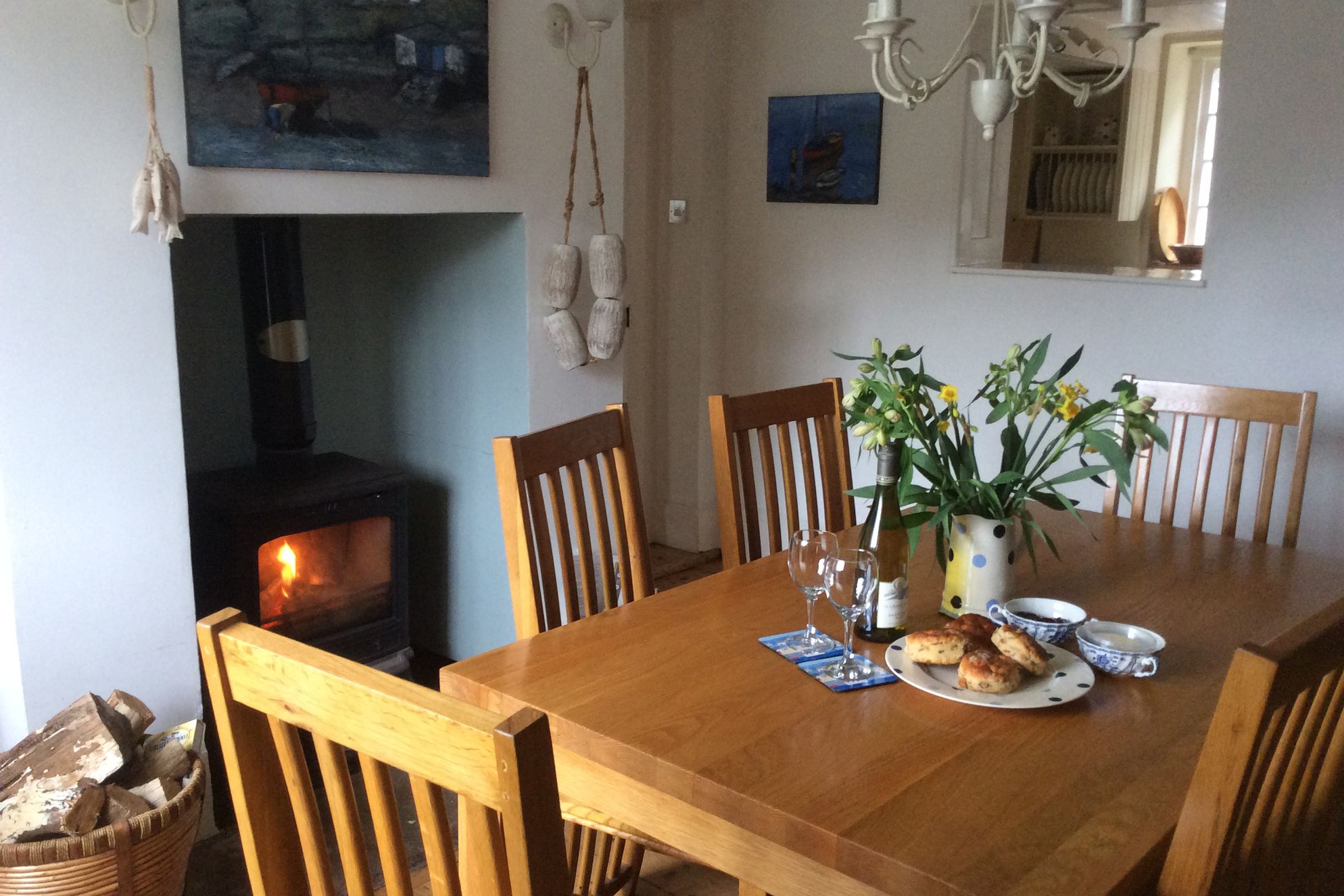Cosy dining room with log burner