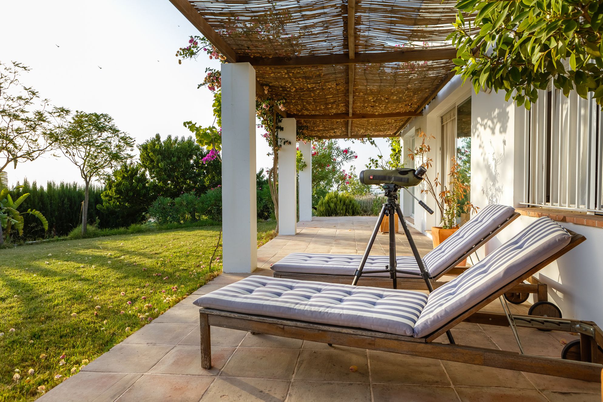 Outdoor sun loungers at El Martinete in Andalusia, Spain