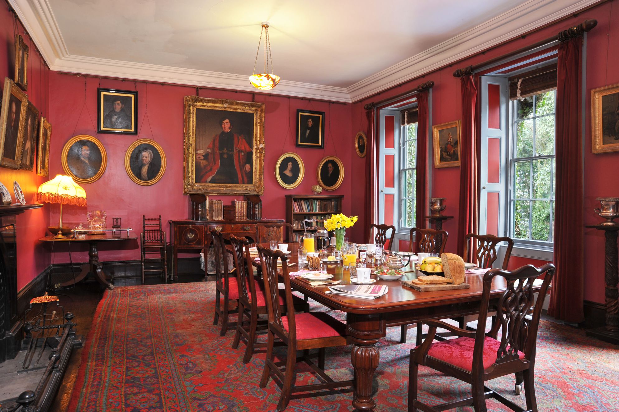Ornate dining room at Bosvathick in Cornwall