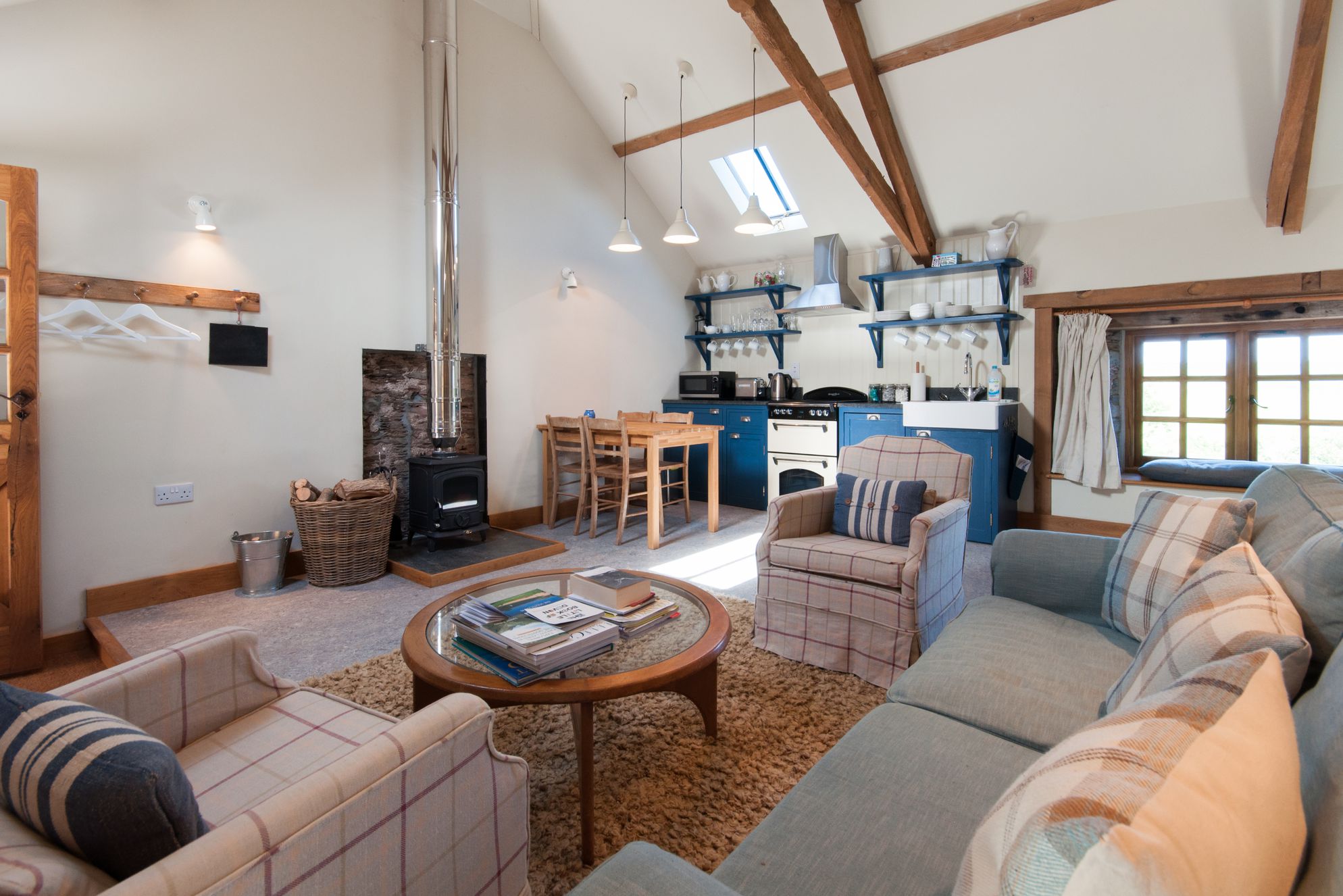 Open plan kitchen and sitting room at Swallow's Flight in Devon