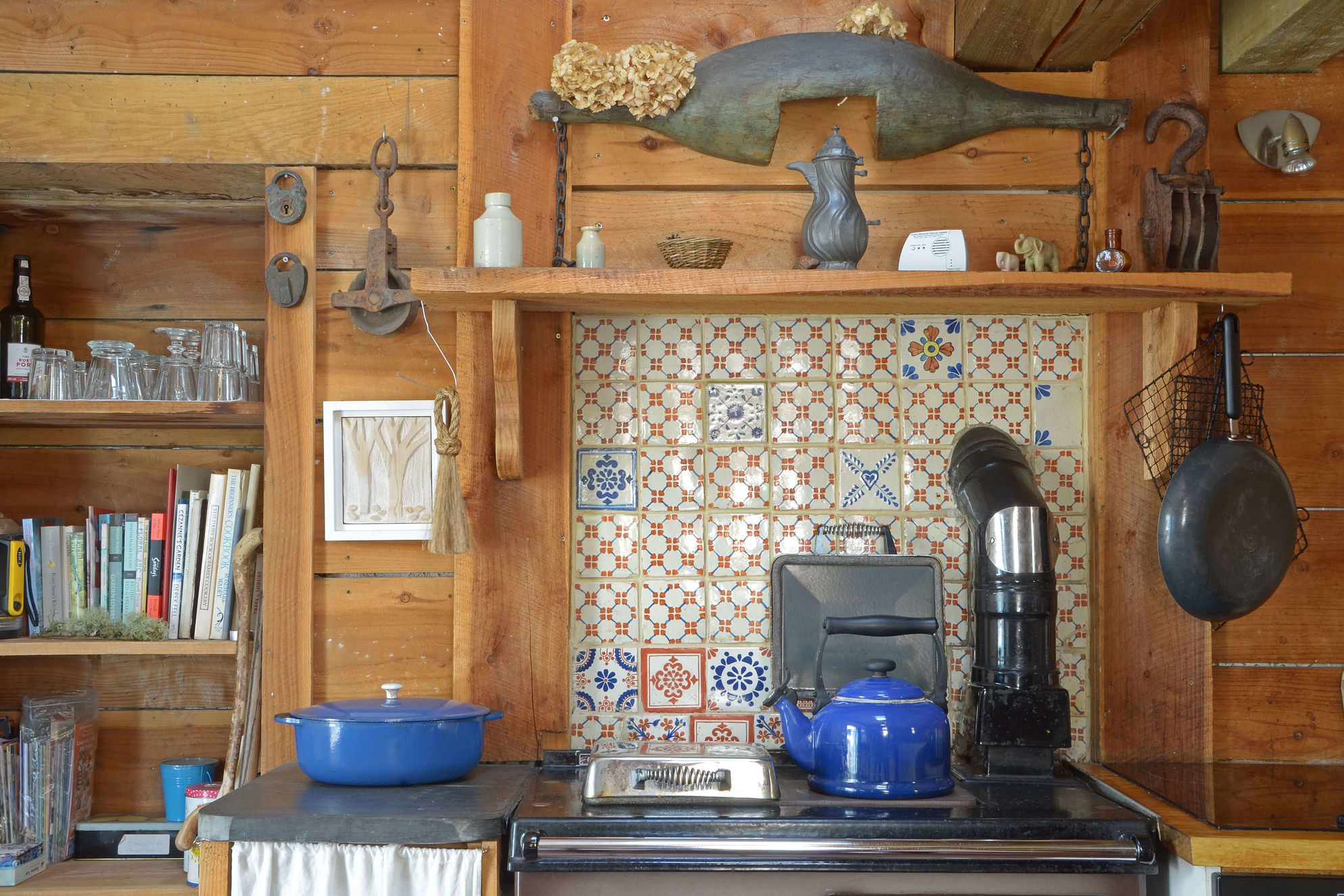 Kitchen with aga and stove top kettle