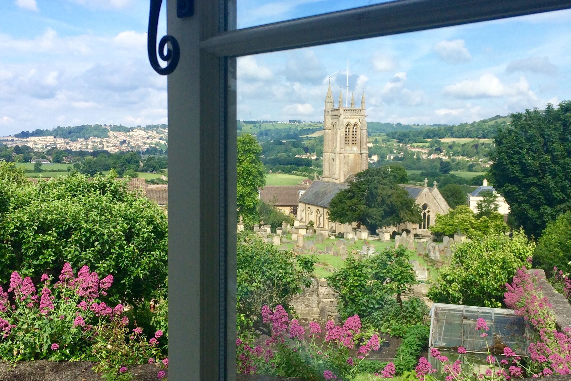 Views of Bath and the church next to the Old Dairy Barn in Bath, England 