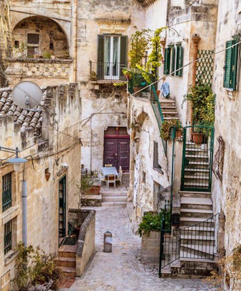 Streets of Matera village in Italy